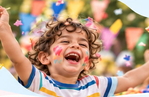 Niño celebrando entre confeti